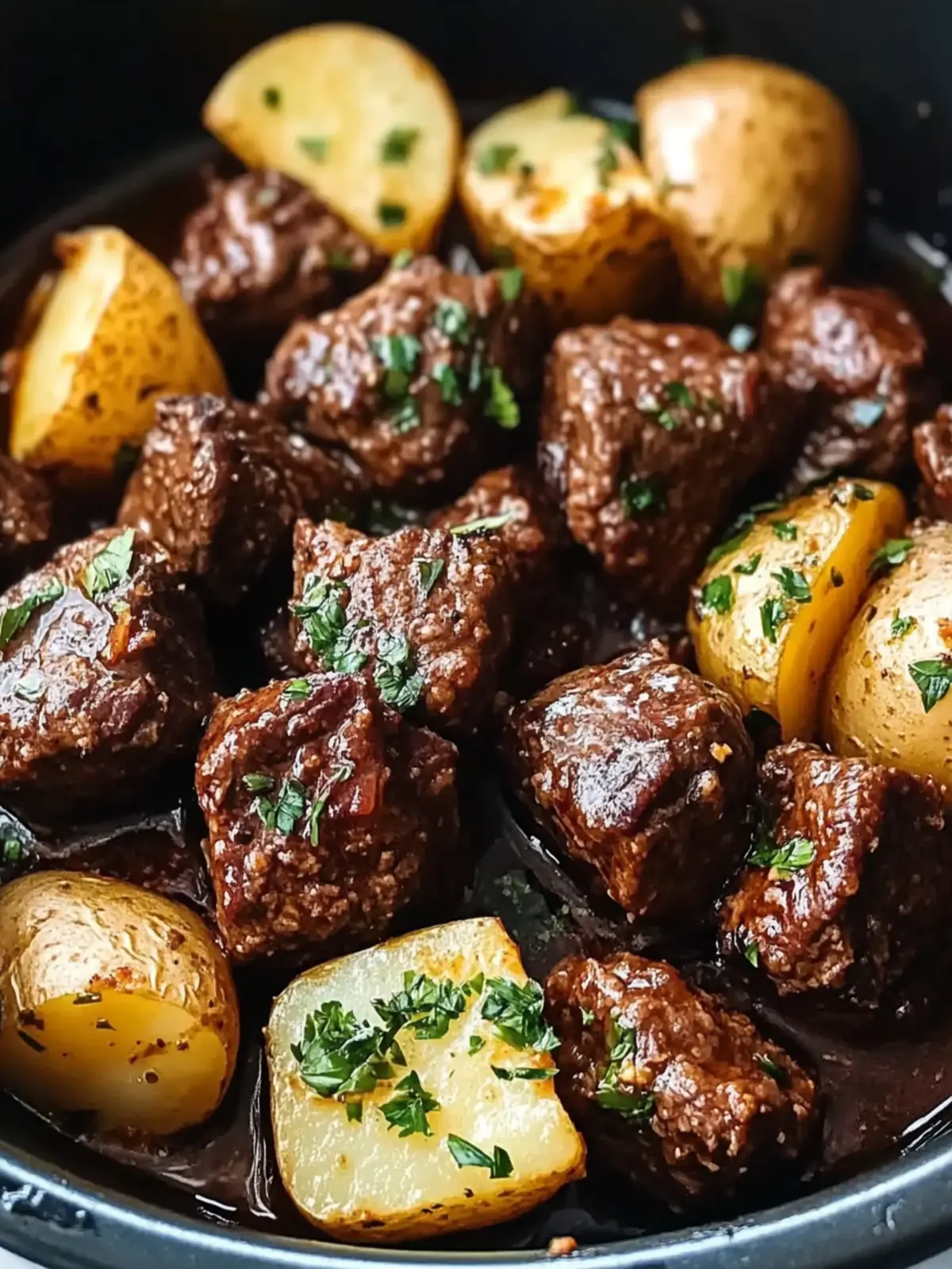 Slow Cooker Garlic Butter Beef Bites with Potatoes Bliss 3 Slow Cooker Garlic Butter Beef Bites with Potatoes