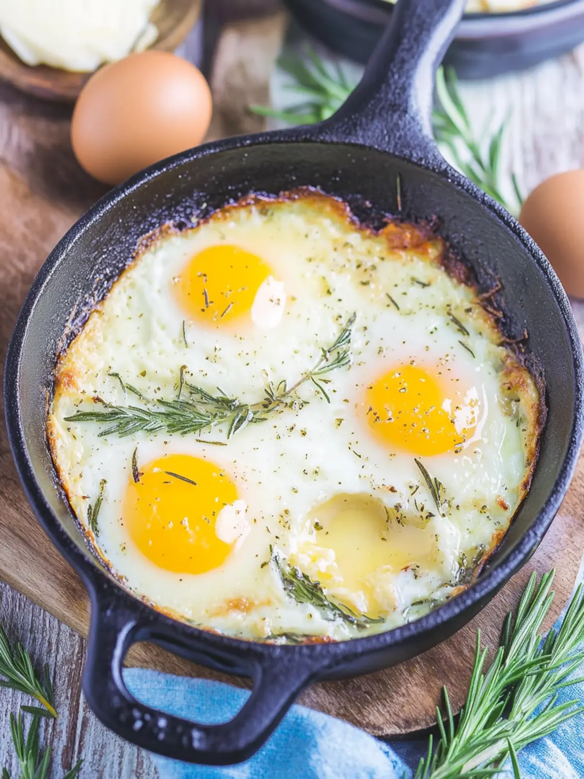 Baked Eggs with Rosemary and Thyme: An Easy, Savory Delight 4 Baked Eggs with Rosemary and Thyme