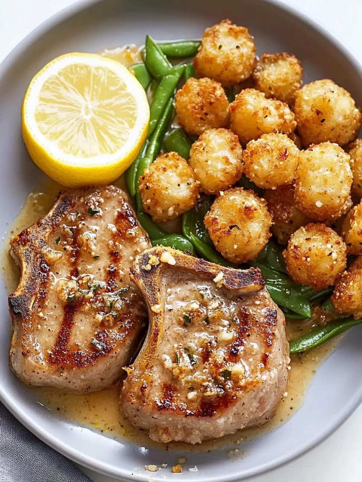 Savor Lemon Garlic Pork Chops with Cheesy Tater Tots Today 3 Lemon Garlic Pork Chops with Parmesan Tater Tots