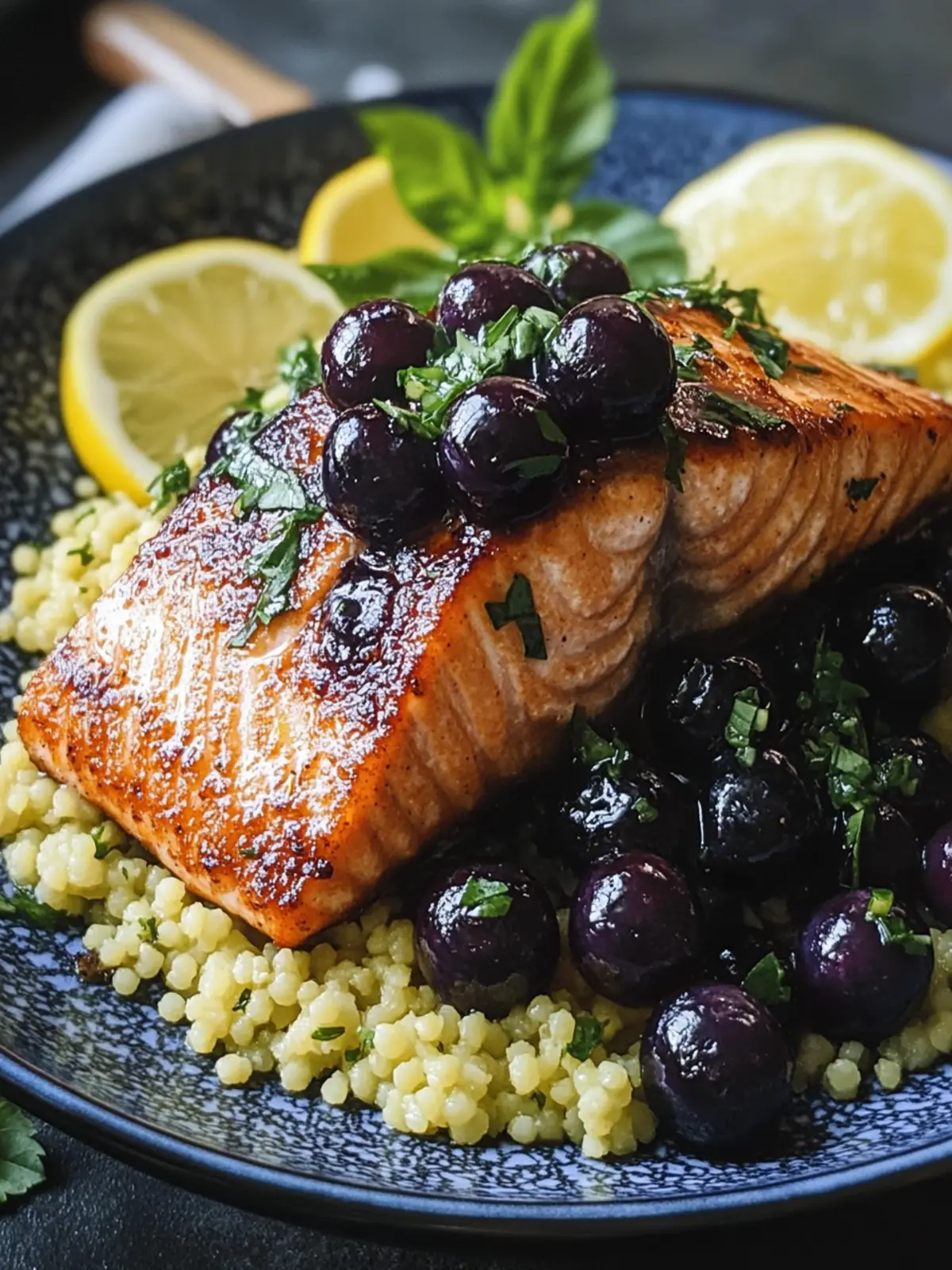 Blueberry Glazed Salmon with Zesty Lemon Herb Couscous Delight 2 Blueberry Glazed Salmon Lemon Herb Couscous