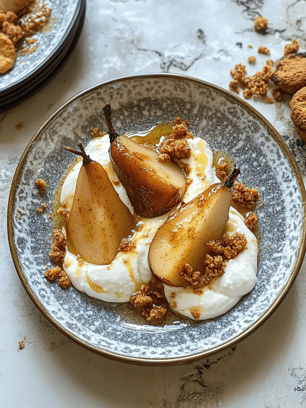 Indulge in Roasted Pear with Spiced Ricotta Yoghurt Bliss 3 Roasted Pear with spiced ricotta yoghurt and crumbled biscuits