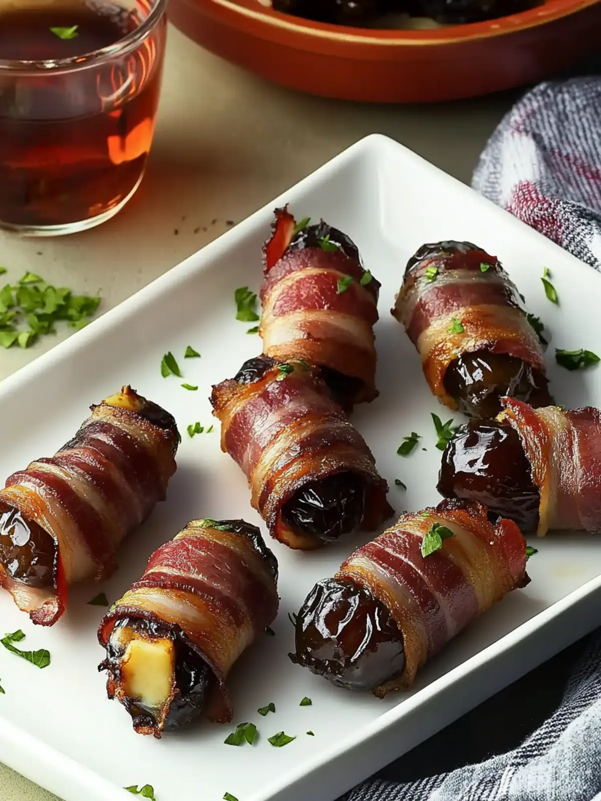 Bacon-Wrapped Dates Stuffed with Manchego: Perfect New Year Appetizers 4 Dates Wrapped in Bacon & Stuffed with Manchego- New Year appetizers