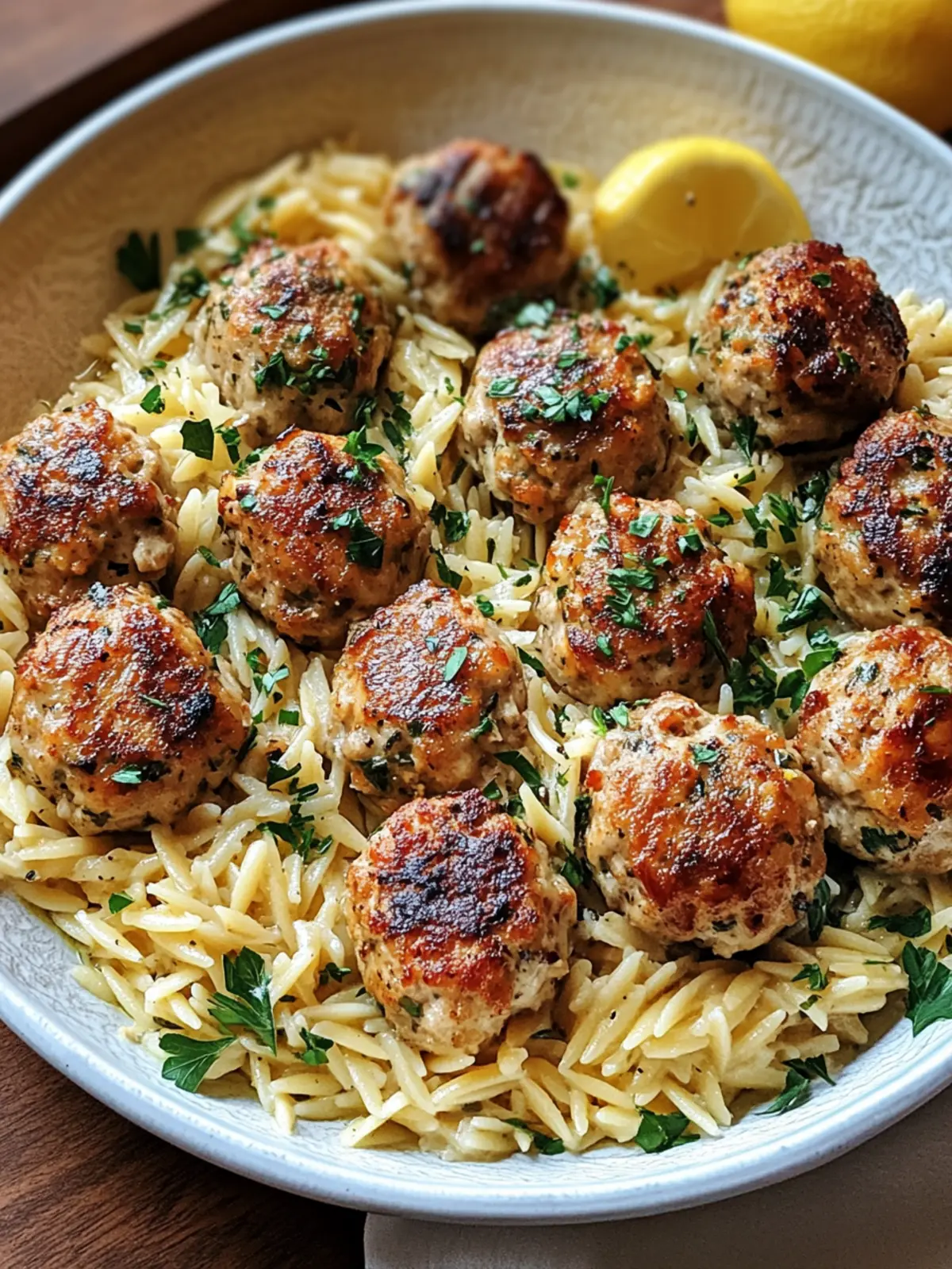 Zesty Greek Chicken Meatballs with Lemon Orzo Delight 2 Greek Chicken Meatballs with Lemon Orzo