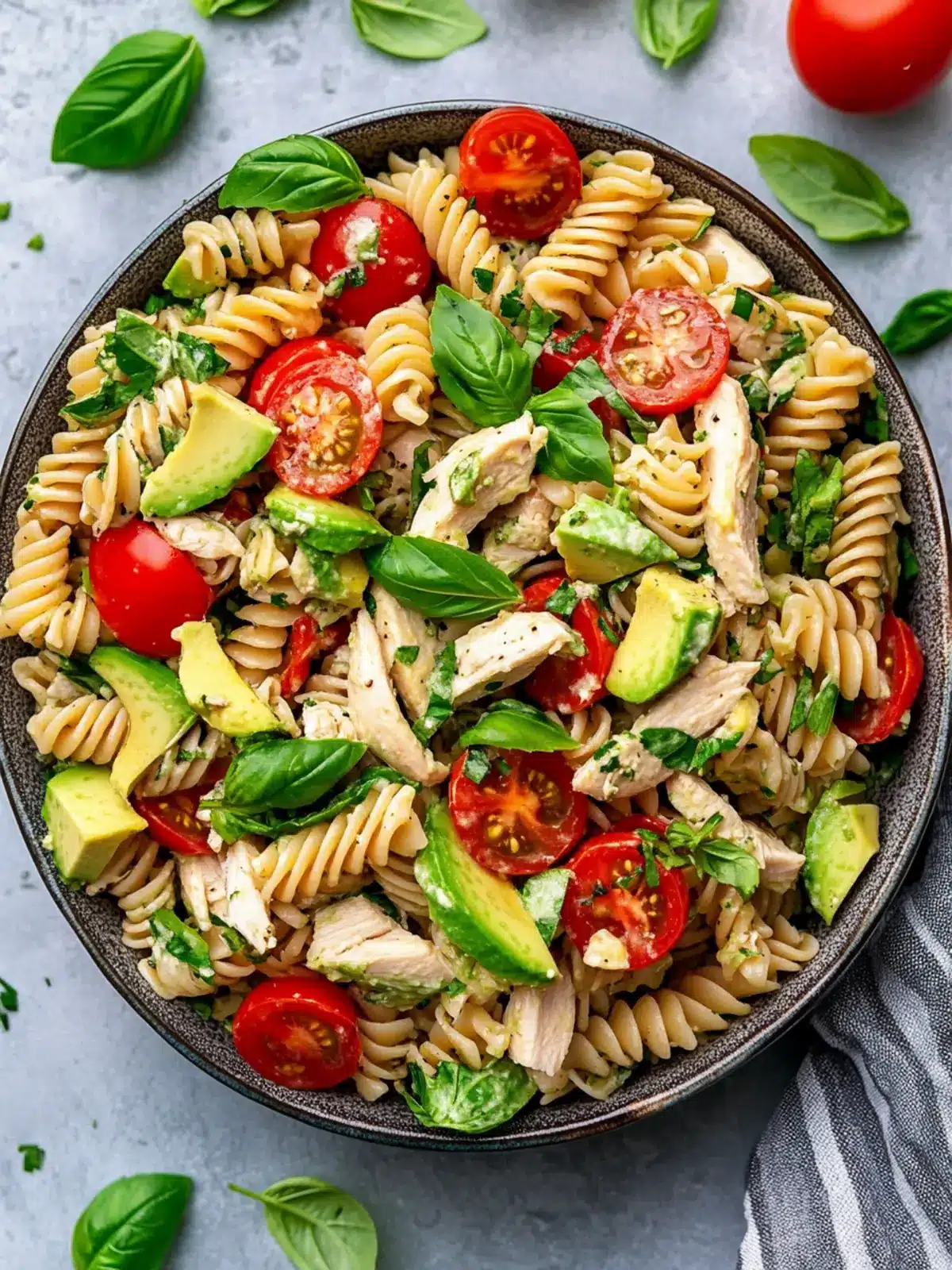 Zesty Healthy Chicken Pasta Salad with Avocado and Basil Bliss 2 Healthy Chicken Pasta Salad with Avocado, Tomato, and Basil