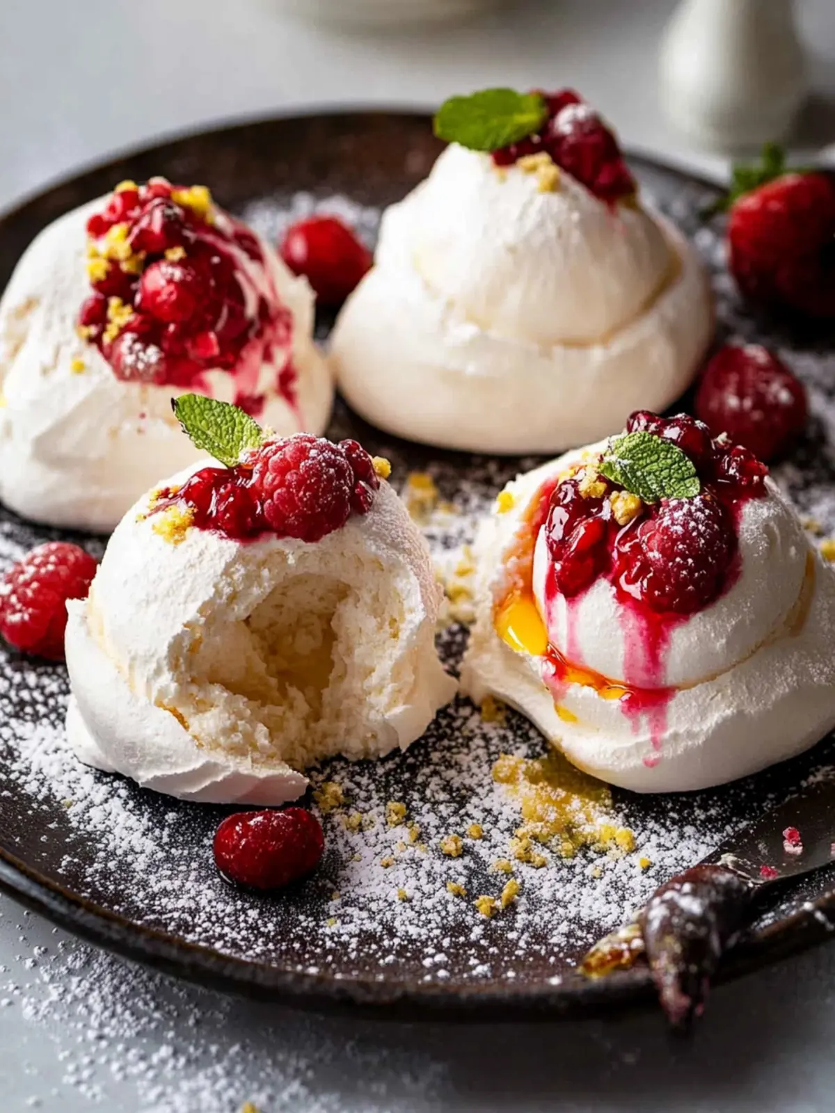 Heavenly Pavlova Bombs with Tangy Raspberry Filling 3 Pavlova Bombs