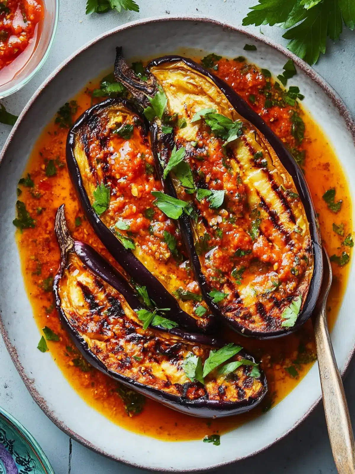 Grilled Whole Eggplant with Harissa Vinaigrette Perfection 3 Grilled Whole Eggplant With Harissa Vinaigrette