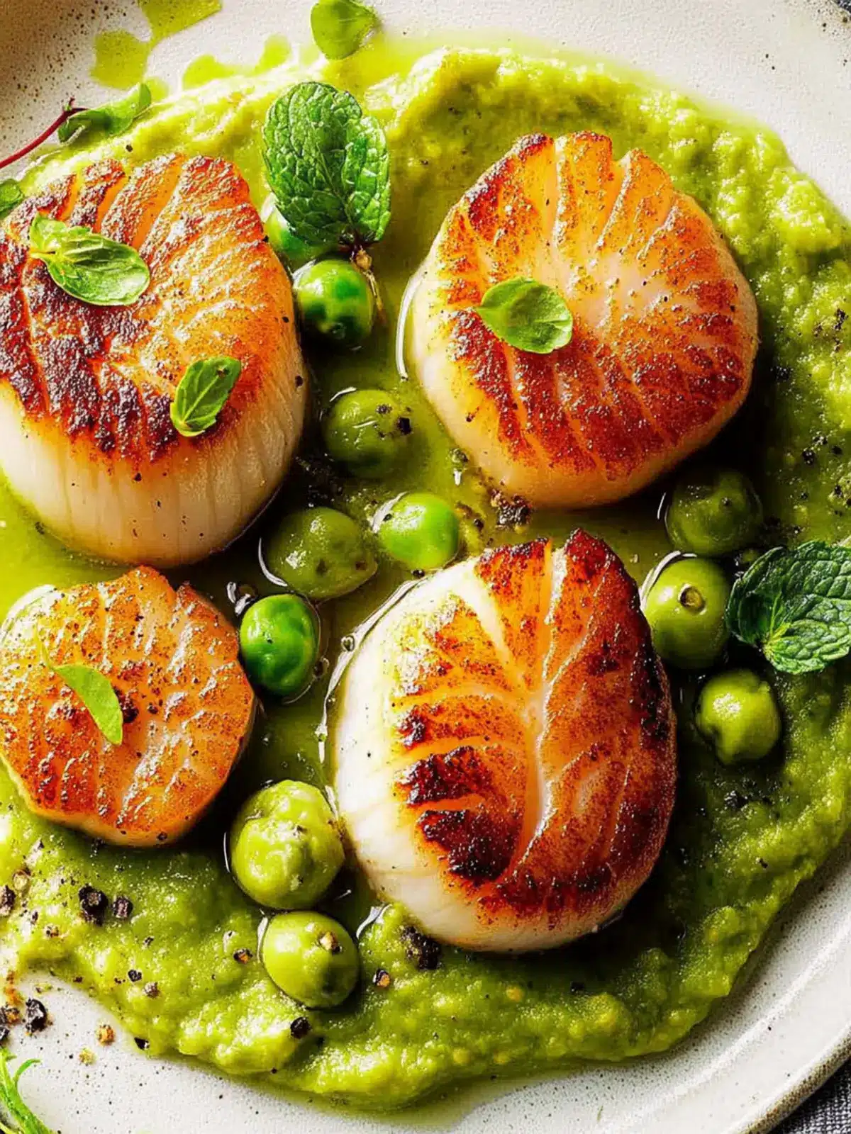 Seared Scallops with Minted Pea Puree: Your Festive Feast Upgrade 2 Seared Scallops with Minted Pea Puree- Festive New Year Dinner Recipe
