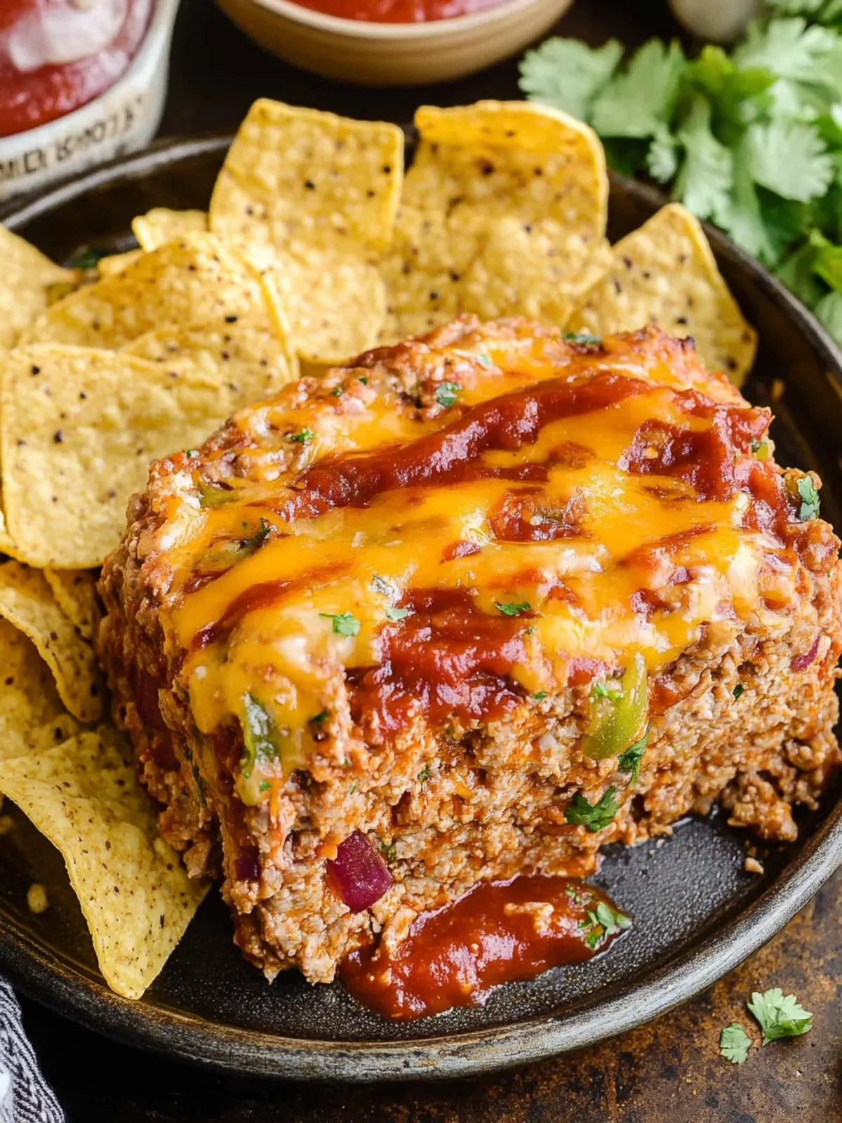 Tex-Mex Meatloaf from a Baking Sheet with Crunchy Tortilla Chips 3 Tex-Mex meatloaf from a baking sheet with tortilla chips