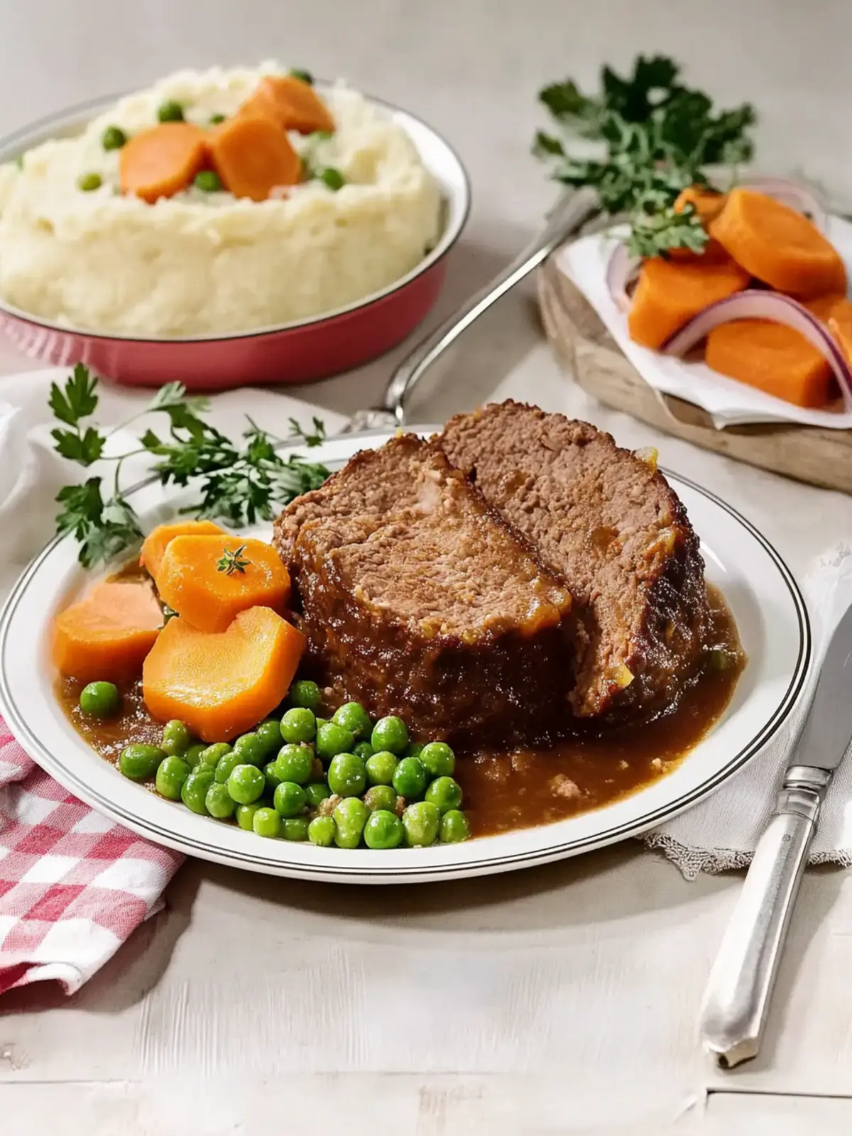 Savory Meatloaf with Peas, Carrots, and Creamy Mashed Potatoes 4 Meatloaf with peas and carrots and mashed potatoes