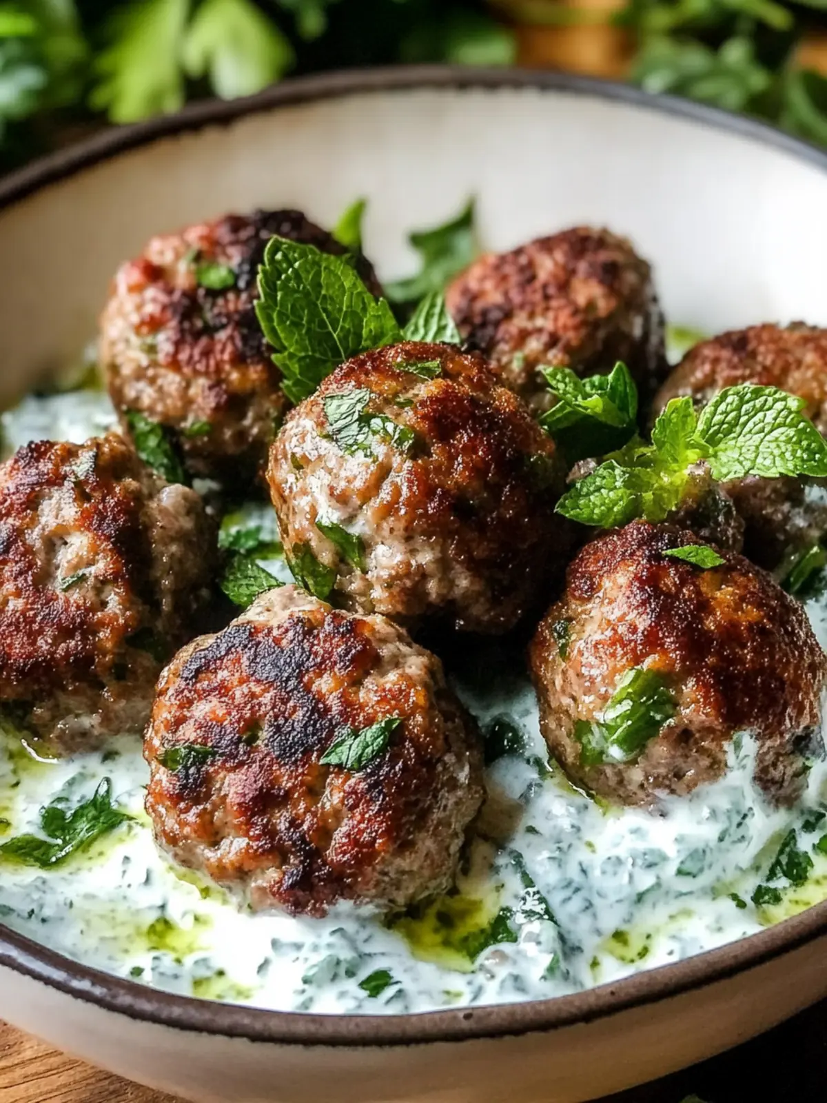 Elevate Dinner with Lebanese Kofta Meatballs and Mint Yogurt Sauce 2 Lebanese Kofta Meatballs with Mint Yogurt Sauce