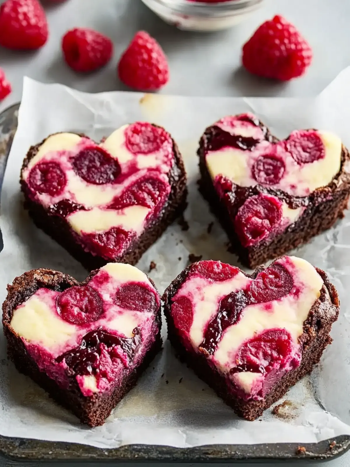 Delicious Heart-Shaped Brownies with Raspberry Swirl & Cheesecake 3 Heart Shaped Brownies (with Raspberry Swirl and Cheesecake Topping)