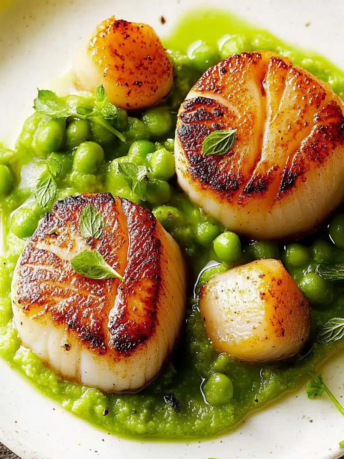 Seared Scallops with Minted Pea Puree: Your Festive Feast Upgrade 3 Seared Scallops with Minted Pea Puree- Festive New Year Dinner Recipe