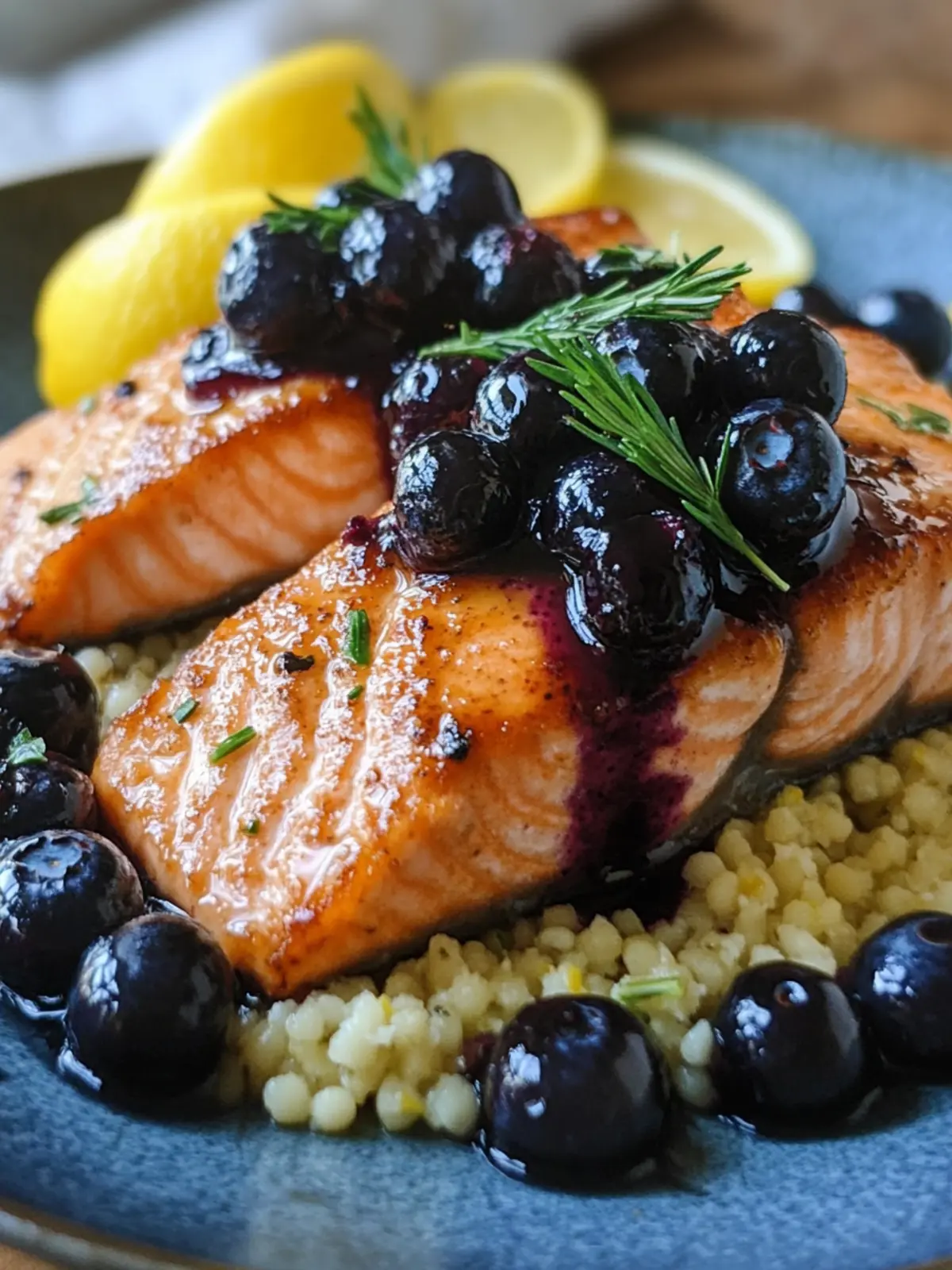 Blueberry Glazed Salmon with Zesty Lemon Herb Couscous Delight 4 Blueberry Glazed Salmon Lemon Herb Couscous