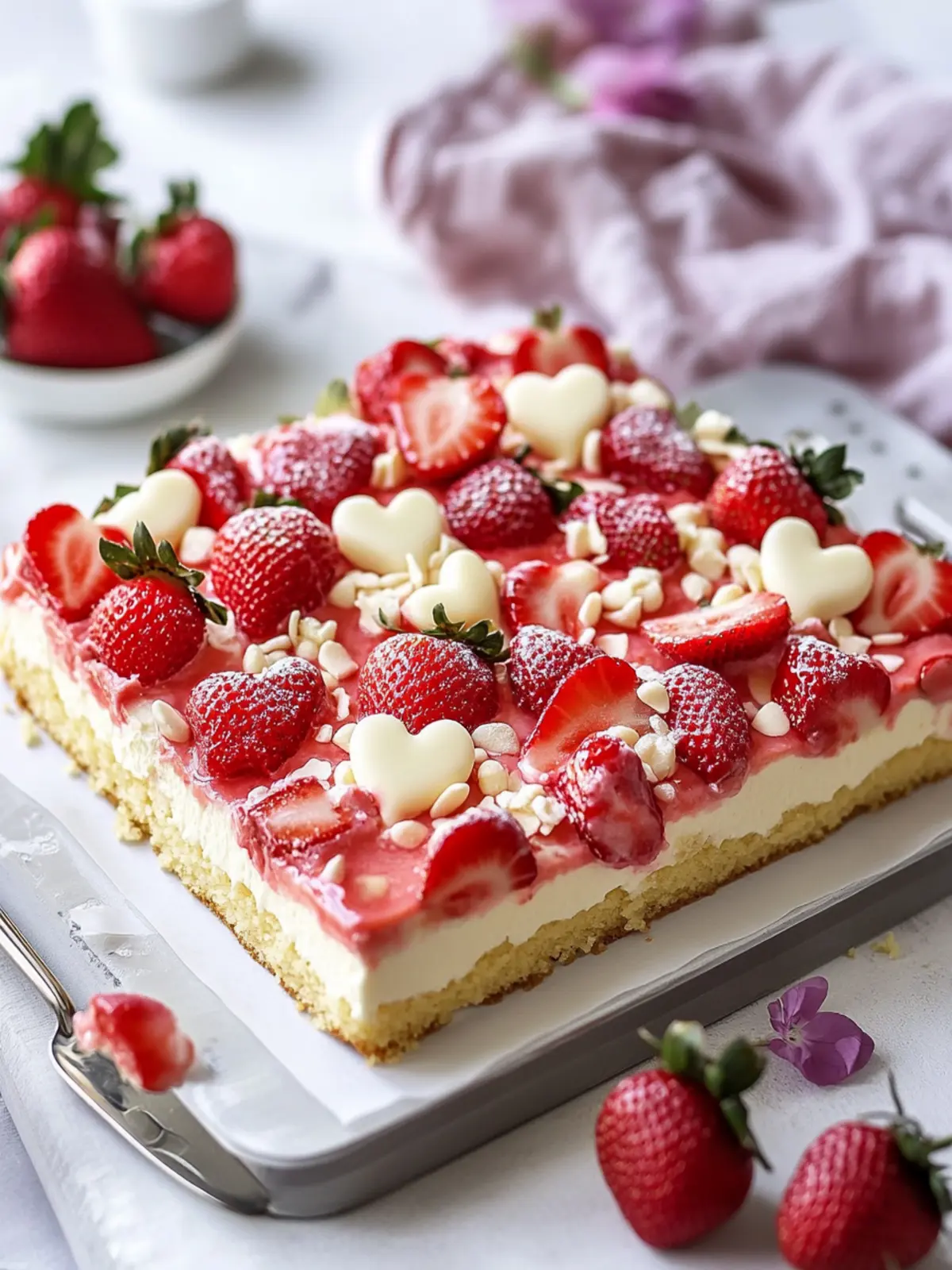 Strawberry Vanilla Pudding Sheet Cake: A Mother's Day Delight 3 Strawberry vanilla pudding sheet cake & heart-shaped cake with white chocolate- Mother's day surprise