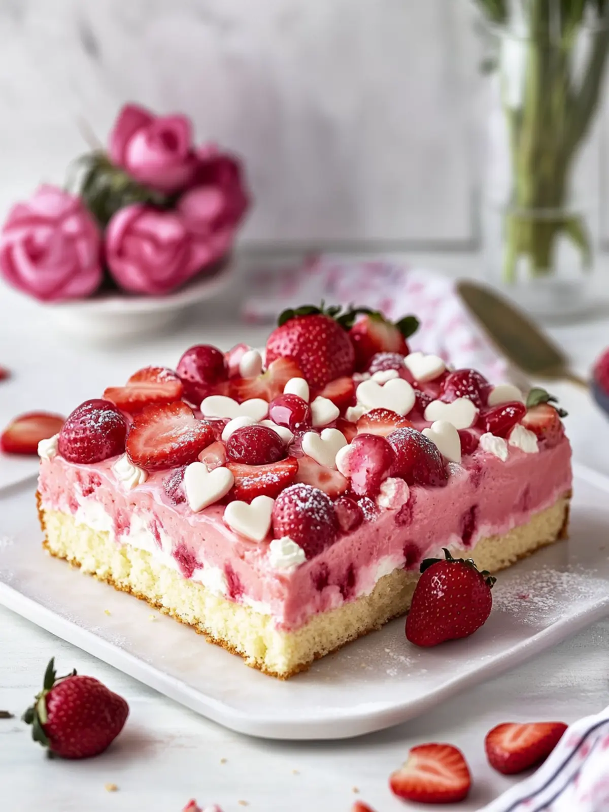 Strawberry Vanilla Pudding Sheet Cake: A Mother's Day Delight 4 Strawberry vanilla pudding sheet cake & heart-shaped cake with white chocolate- Mother's day surprise