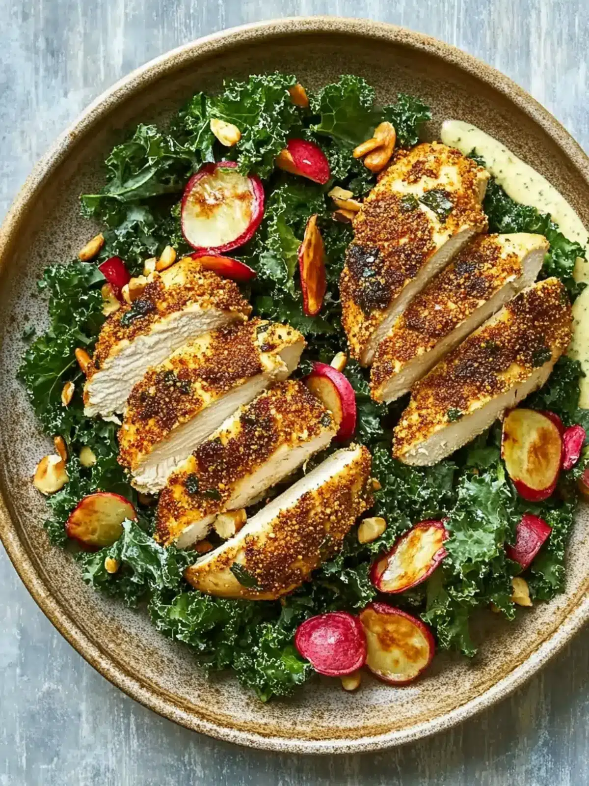 Cumin-Crusted Chicken with Kale Salad and Hummus Dressing Magic 3 Cumin-crusted chicken with kale salad and hummus dressing