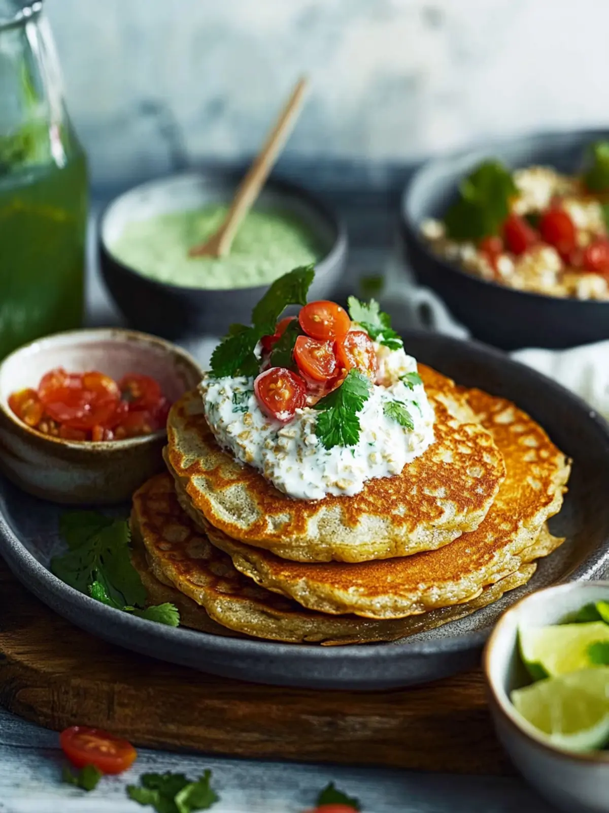Delicious Indian Pancakes Oats Chilla with Fresh Raita Delight 4 Indian pancakes (oats chilla)