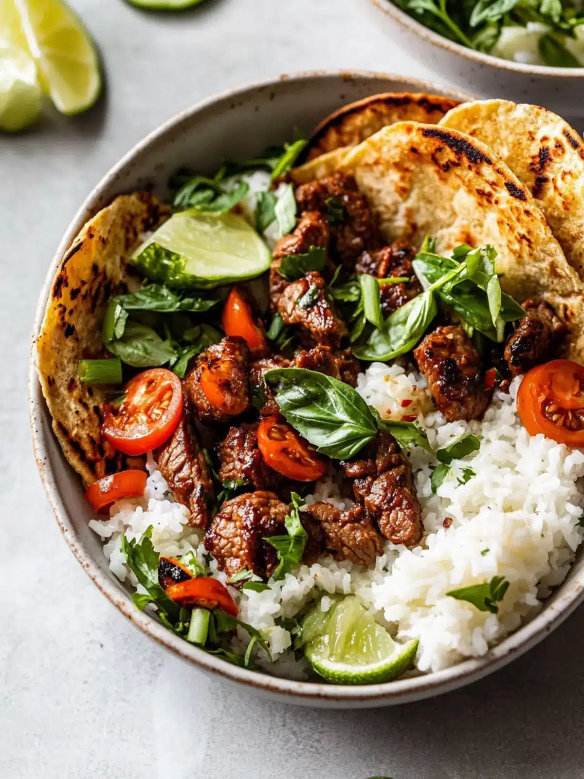 Savory Thai Basil Beef Bowls with Creamy Coconut Rice 3 Thai Basil Beef Bowls (With Coconut Rice)