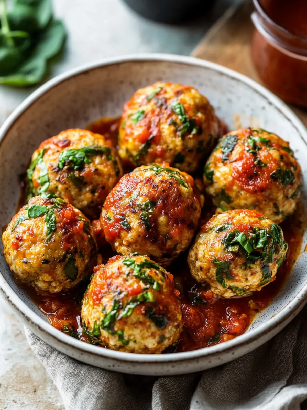 Italian-Style Chicken Meatballs Loaded with Spinach Goodness 4 Italian-Style Chicken Meatballs