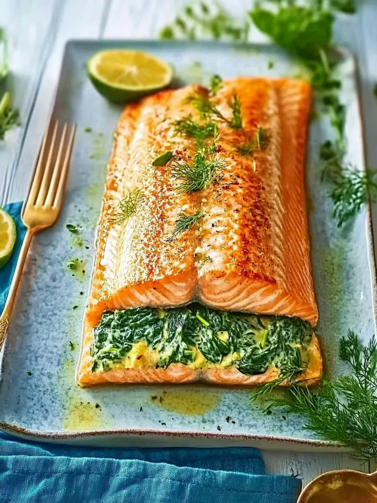Salmon Stuffed with Creamy Spinach: A Tasty Gluten-Free Delight 2 Salmon stuffed with creamy spinach