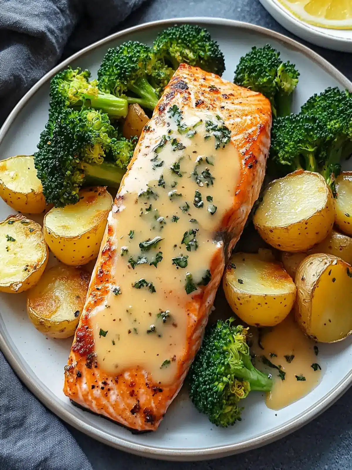 Lemon Butter Salmon with Crispy Potatoes and Broccoli Bliss 3 Lemon Butter Salmon with Crispy Potatoes and Broccoli Recipe