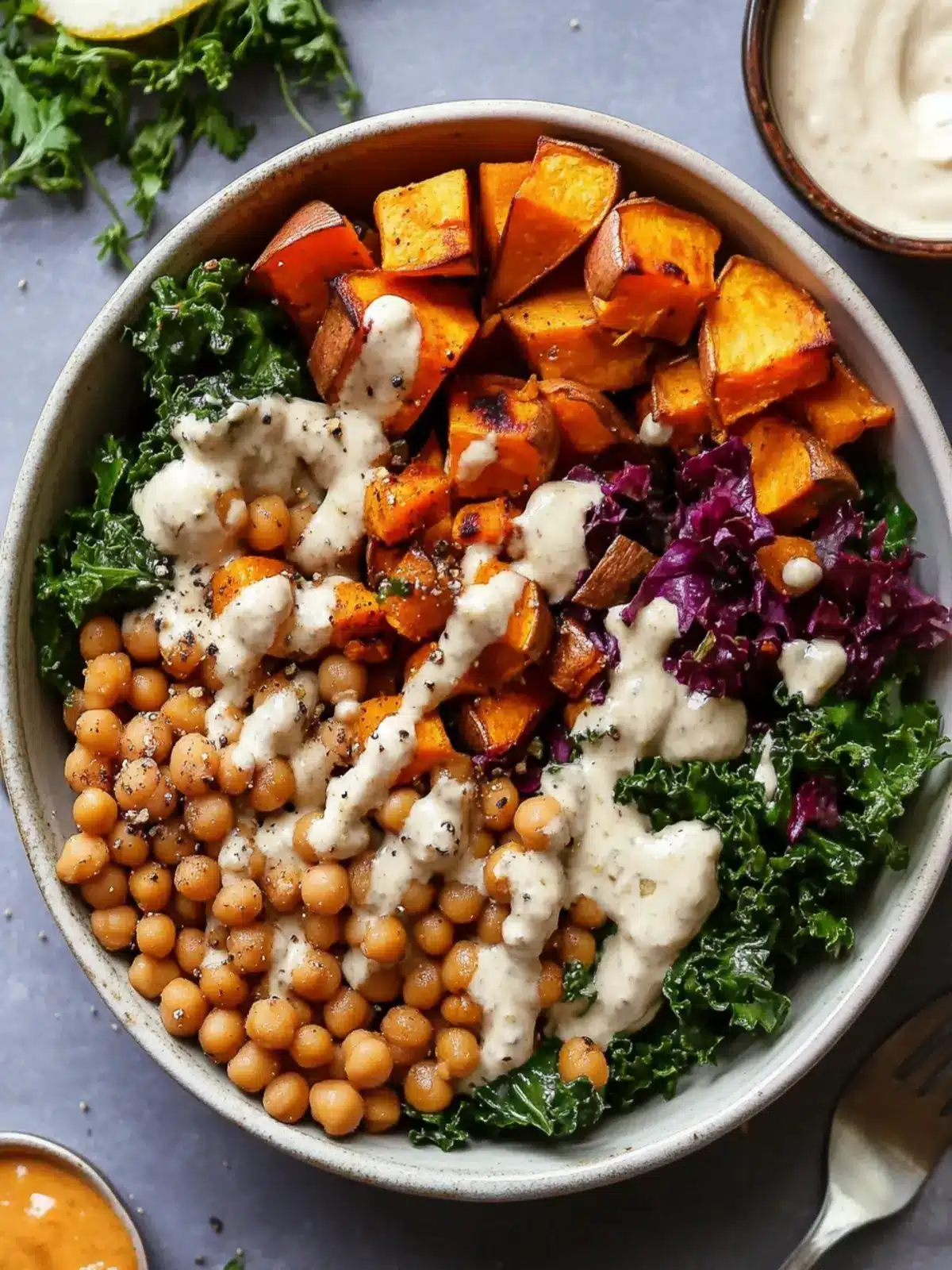 Sweet Potato and Chick Pea Buddha Bowls Ready in 30 Minutes 4 Sweet Potato and Chick Pea Buddha Bowls with Ginger Tahini Sauce