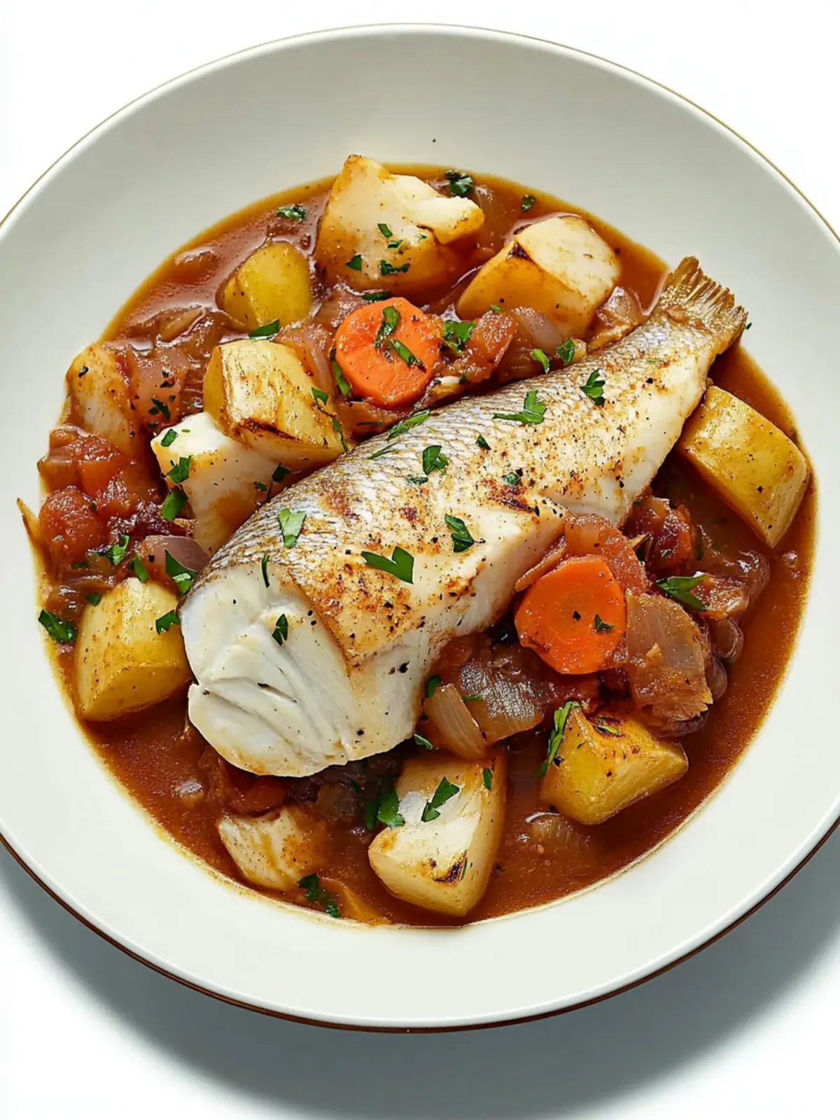 Savory Braised Fish Pot-Roast-Style with Colorful Veggies 2 Braised Fish, Pot-Roast-Style
