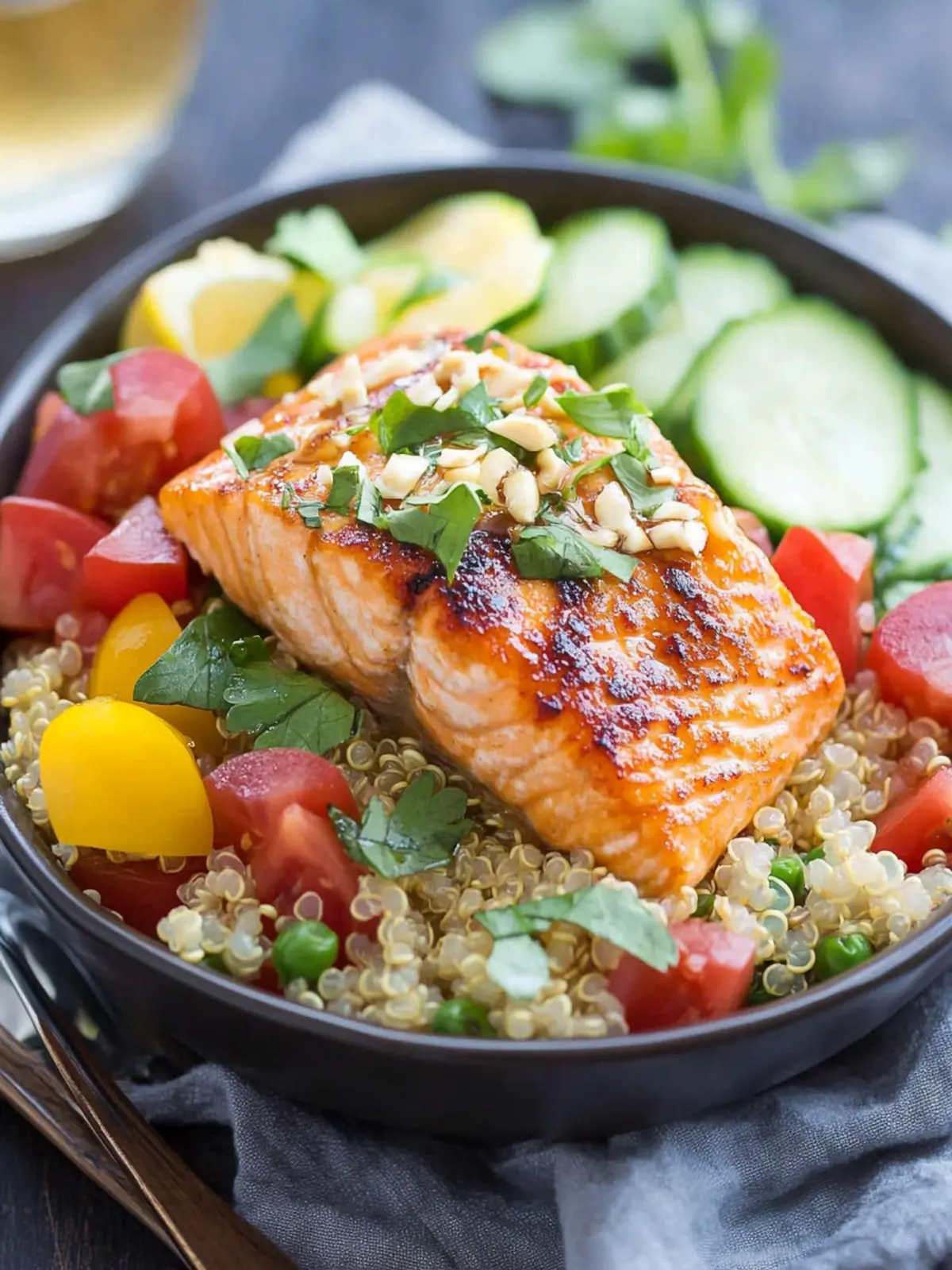 30-Minute Honey Garlic Salmon Quinoa Bowl You'll Love 3 Honey Garlic Salmon Quinoa Bowl