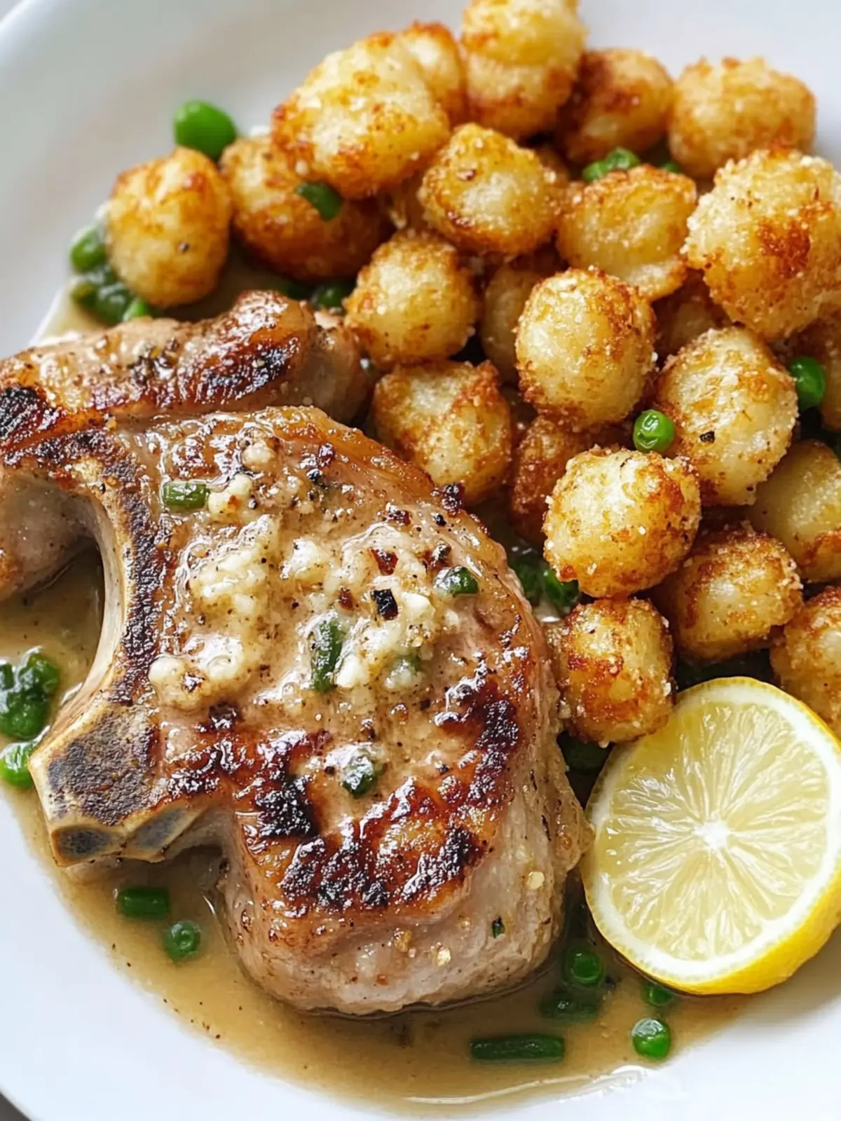 Savor Lemon Garlic Pork Chops with Cheesy Tater Tots Today 4 Lemon Garlic Pork Chops with Parmesan Tater Tots