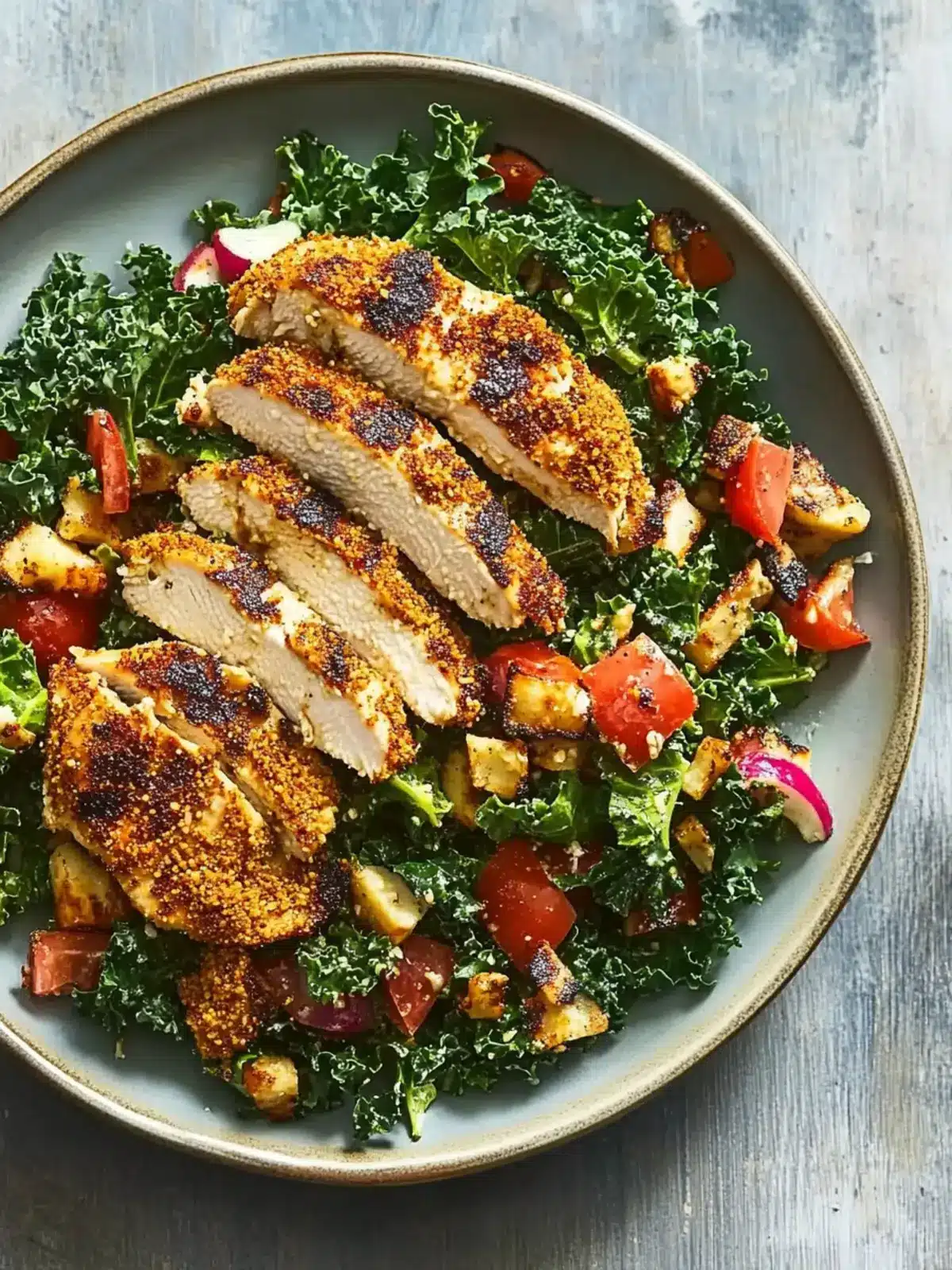 Cumin-Crusted Chicken with Kale Salad and Hummus Dressing Magic 4 Cumin-crusted chicken with kale salad and hummus dressing