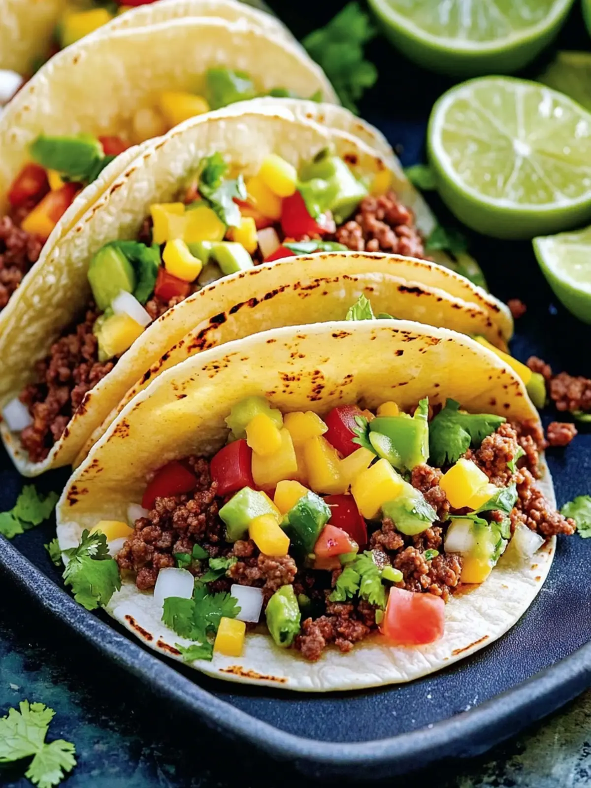 Savory Ground Beef Tacos with a Twist of Fresh Mango 2 Ground Beef Tacos