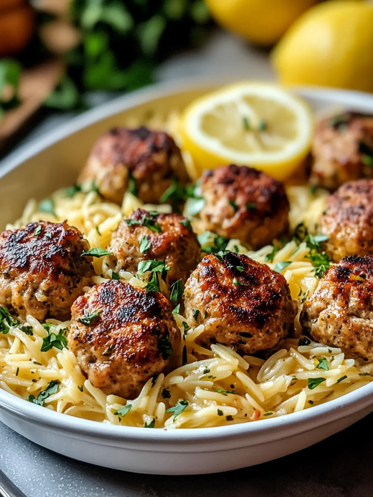 Zesty Greek Chicken Meatballs with Lemon Orzo Delight 4 Greek Chicken Meatballs with Lemon Orzo