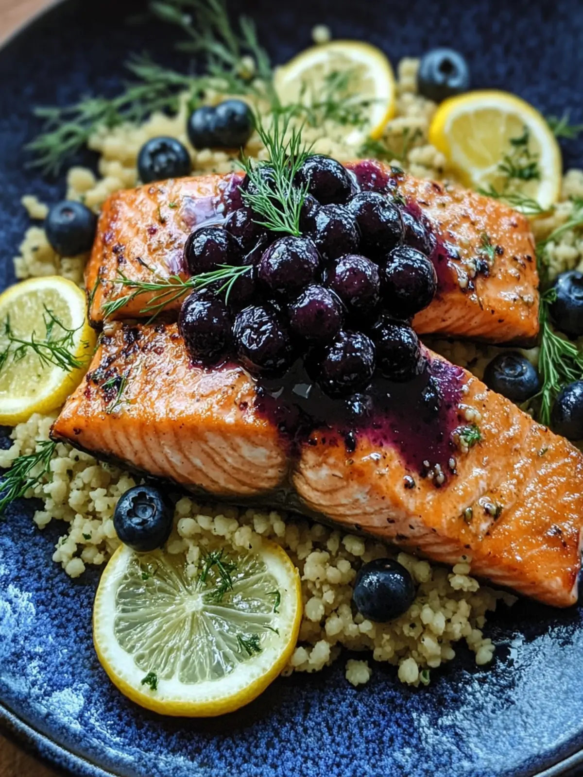 Blueberry Glazed Salmon with Zesty Lemon Herb Couscous Delight 3 Blueberry Glazed Salmon Lemon Herb Couscous
