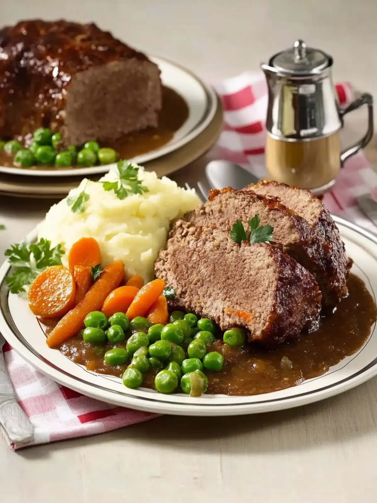 Savory Meatloaf with Peas, Carrots, and Creamy Mashed Potatoes 3 Meatloaf with peas and carrots and mashed potatoes