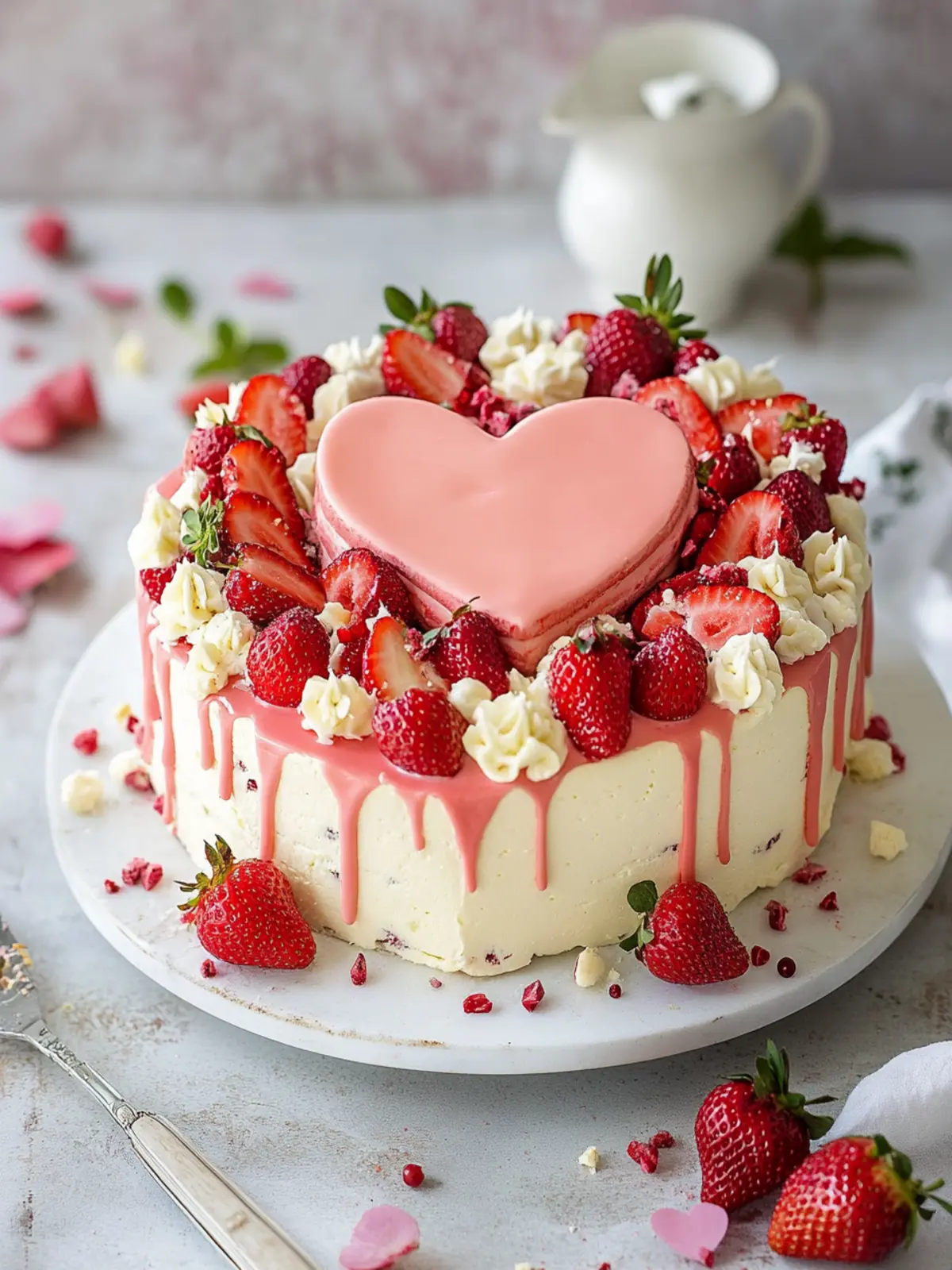 Heart-Shaped Cake with Strawberries and White Chocolate Bliss 2 Heart-shaped cake with strawberries and white chocolate for Mother's Day