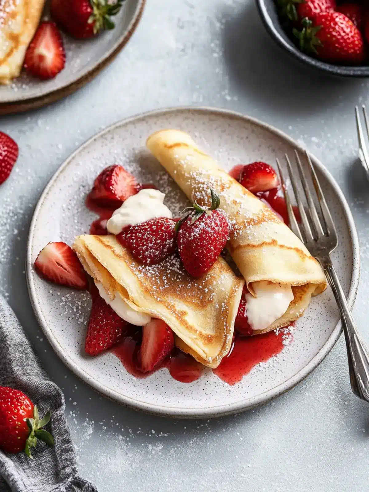 Delicious Strawberry Crepes with Cream: Café Vibes at Home 4 Strawberry Crepes
