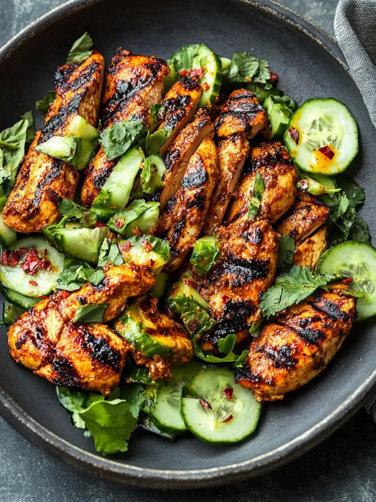 Grilled Curry Chicken with Smashed Cucumber Salad Bliss 3 Grilled Curry Chicken with Smashed Cucumber Salad